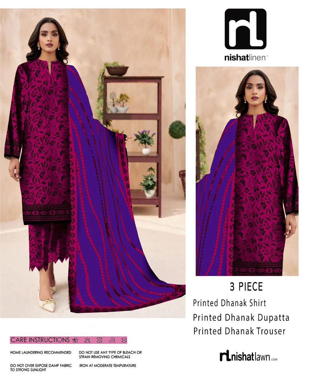 NISHAT 3-PIECE DHANAK ALLOVER PRINTED