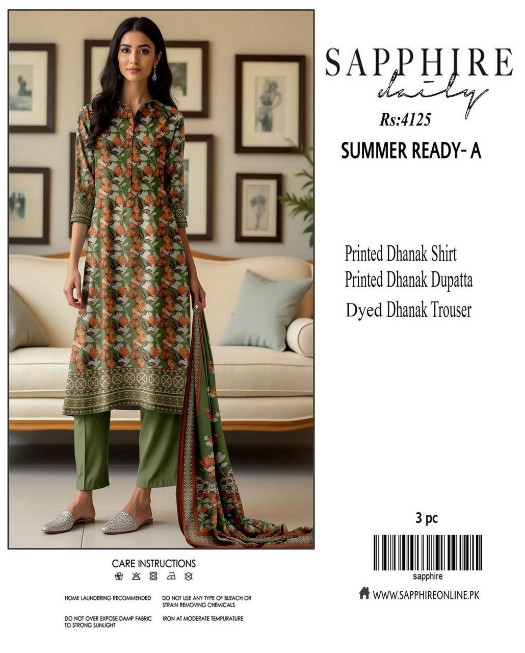 SPPHIRE 3-PIECE DHANAK ALLOVER PRINTED