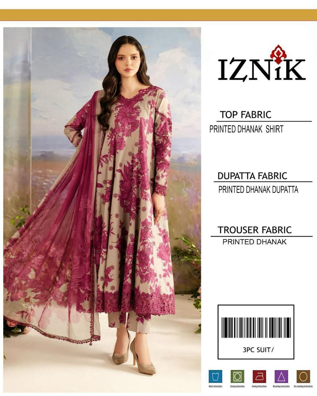 IZNIK 3-PIECE DHANAK ALLOVER PRINTED