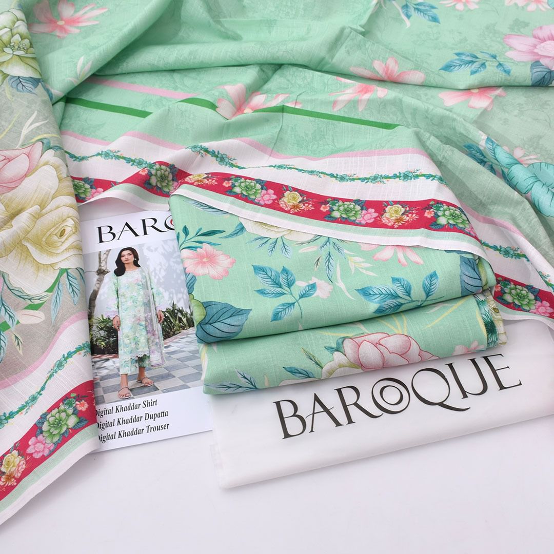 BAROQUE 3 PIECE KHADDAR ALL OVER PRINTED