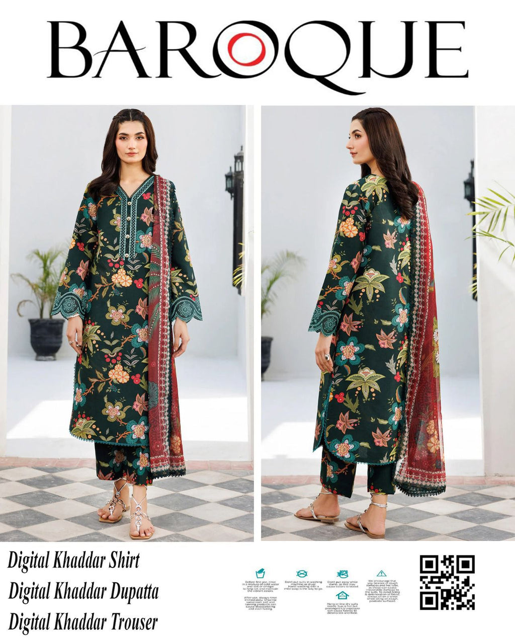 BAROQUE 3 PIECE KHADDAR ALL OVER PRINTED