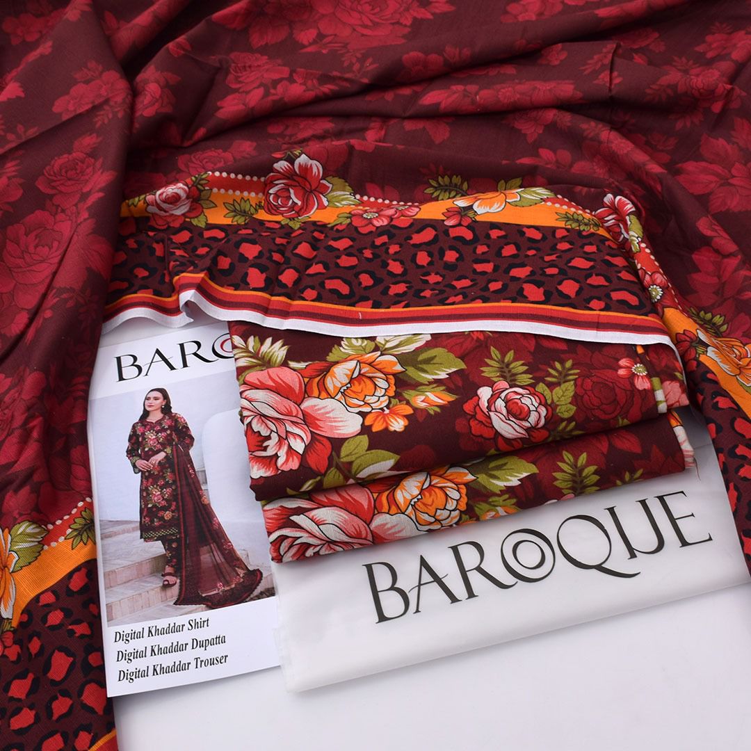 BAROQUE 3 PIECE KHADDAR ALL OVER PRINTED
