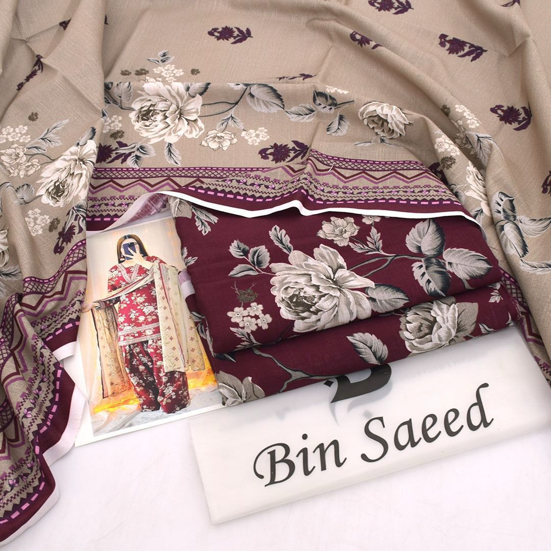 Bin Saeed 3 peice Khaddar all over printed