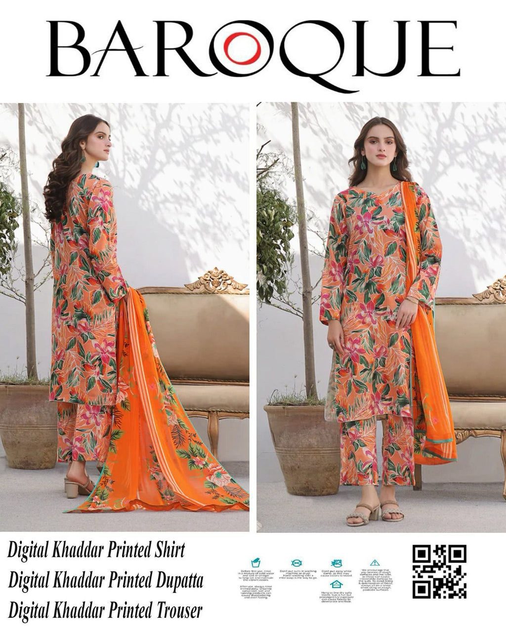 BAROQUE 3 PIECE KHADDAR ALL OVER PRINTED