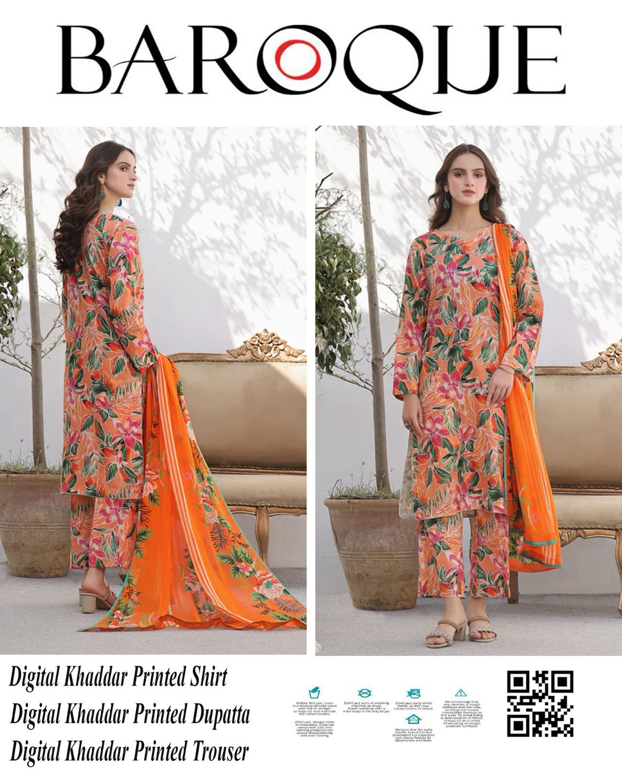 BAROQUE 3 PIECE KHADDAR ALL OVER PRINTED