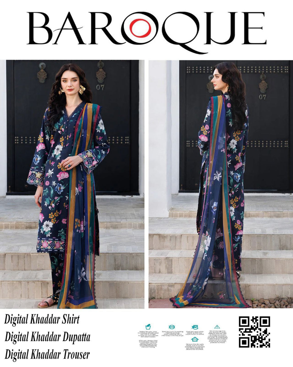 BAROQUE 3 PIECE KHADDAR ALL OVER PRINTED