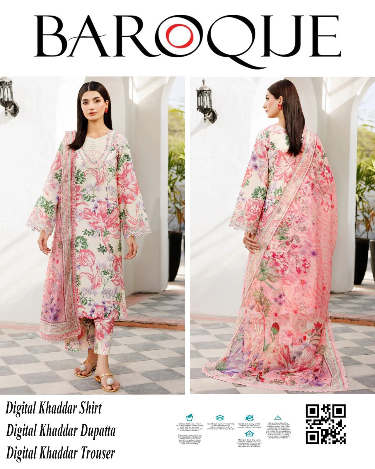 BAROQUE 3 PIECE KHADDAR ALL OVER PRINTED