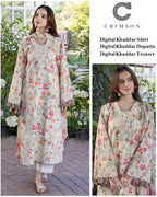 CRIMSON 3 PIECE KHADDAR ALL OVER PRINTED