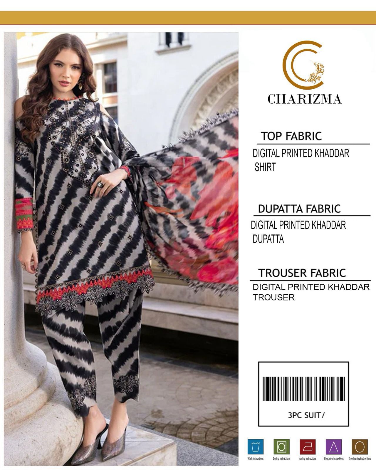 CHARIZMA 3 PIECE KHADDAR ALL OVER PRINTED