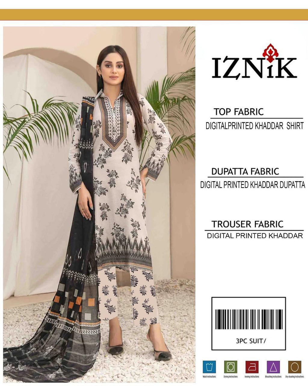 IZNIK 3 PIECE KHADDAR ALL OVER PRINTED