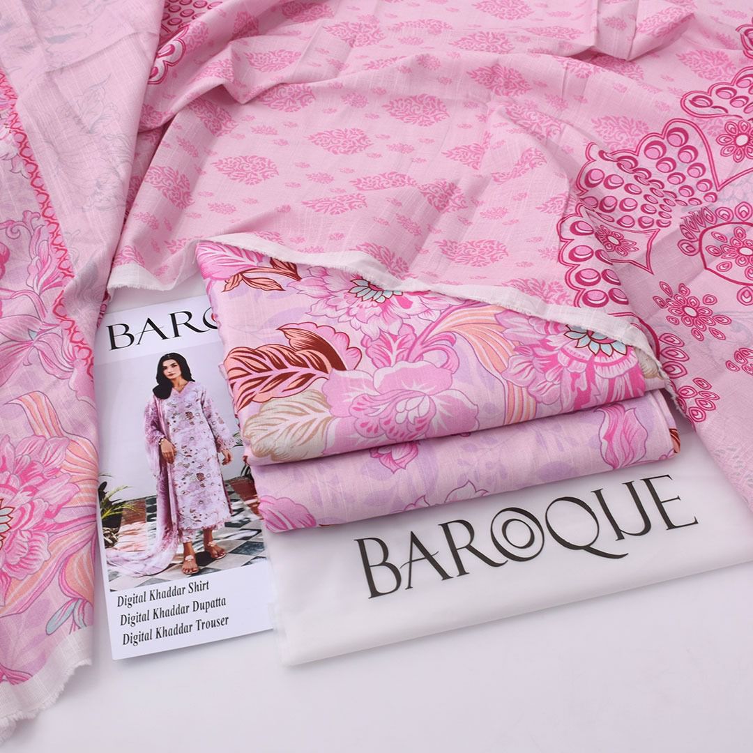 BAROQUE 3 PIECE KHADDAR ALL OVER PRINTED