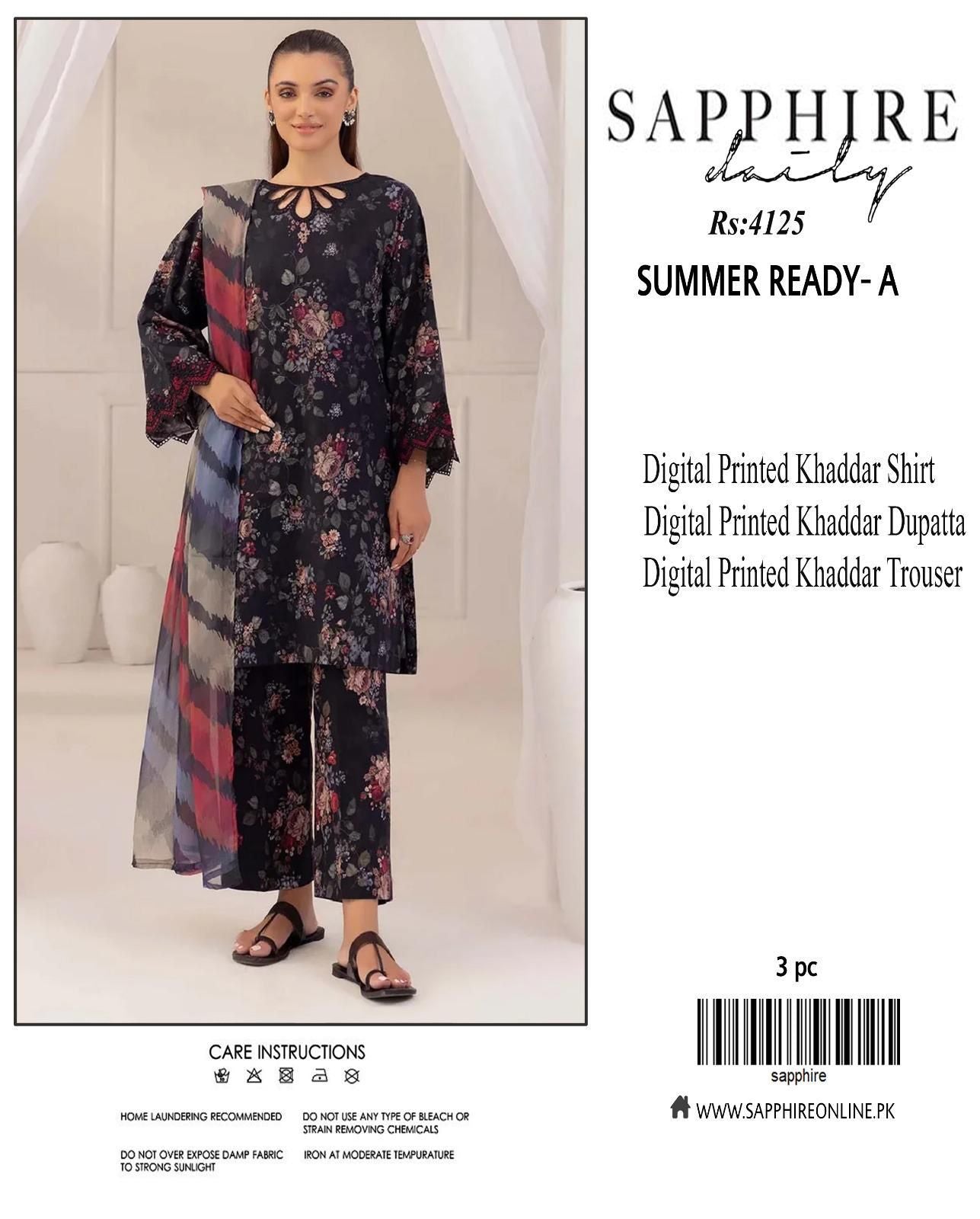 SAPPHIRE 3 PIECE KHADDAR ALL OVER PRINTED