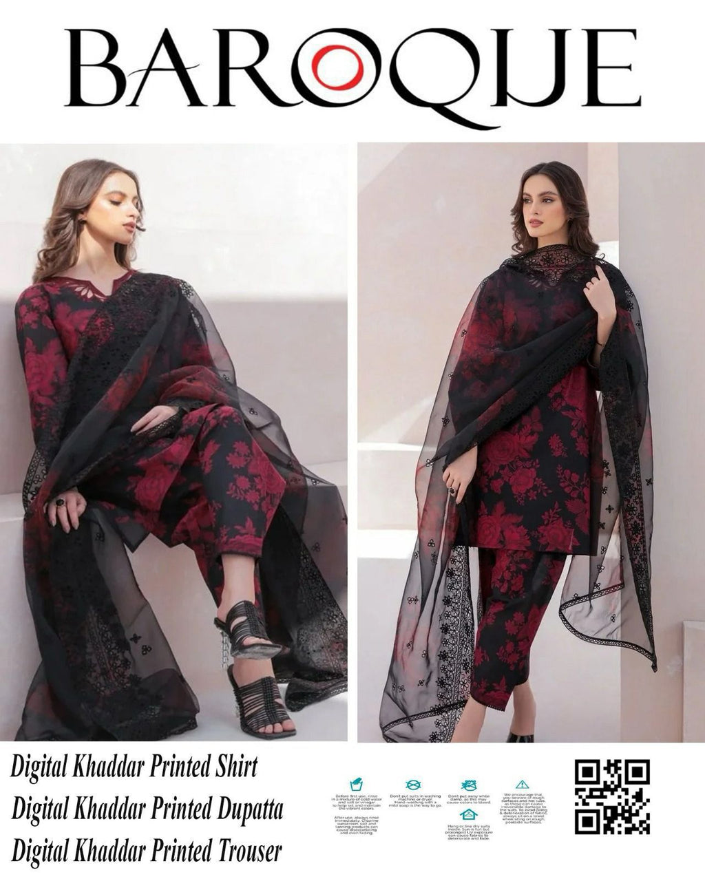BAROQUE 3 PIECE KHADDAR ALL OVER PRINTED