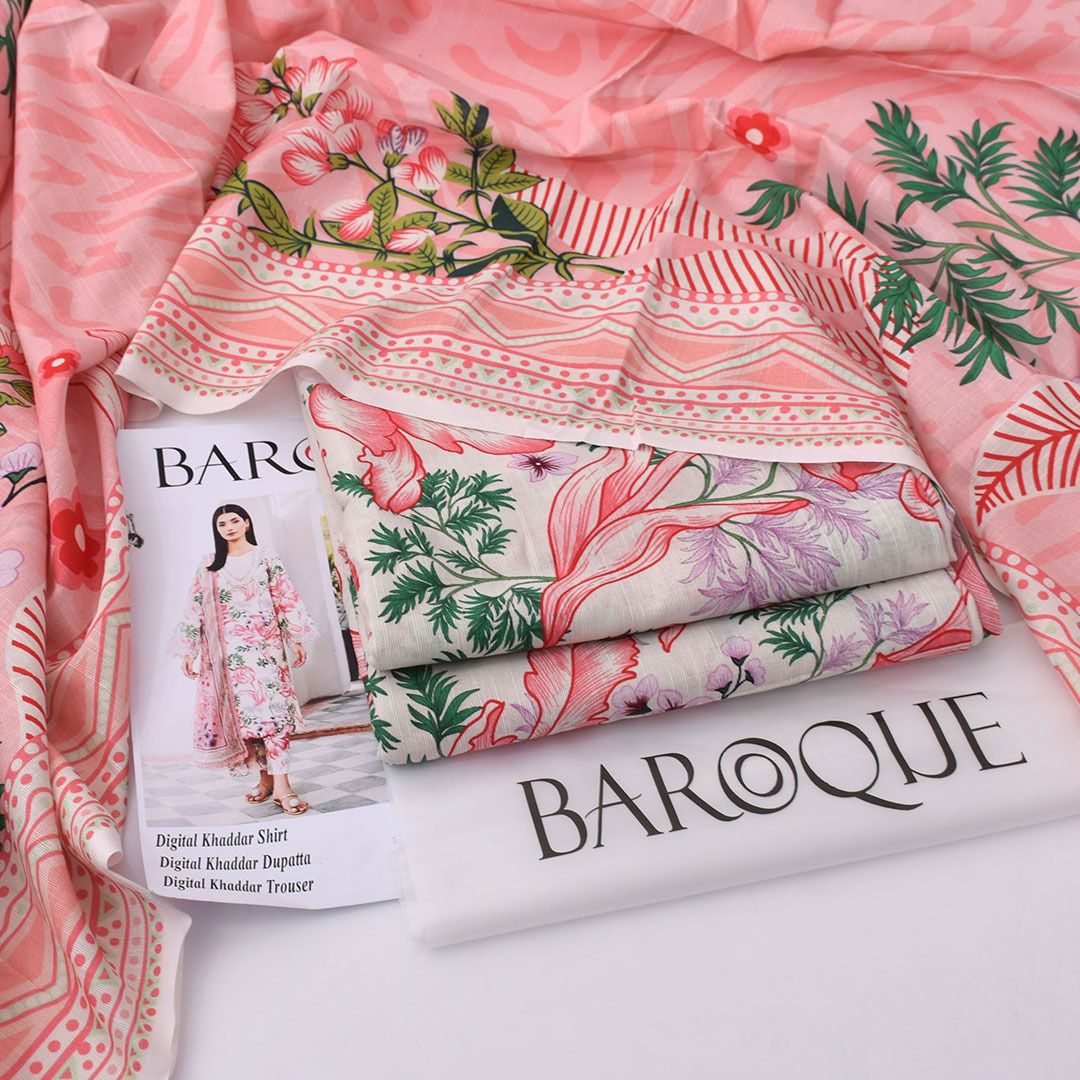 BAROQUE 3 PIECE KHADDAR ALL OVER PRINTED