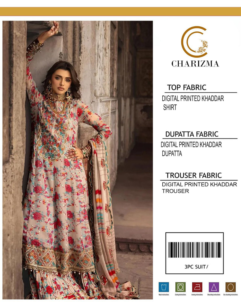 CHARIZMA 3 PIECE KHADDAR ALL OVER PRINTED