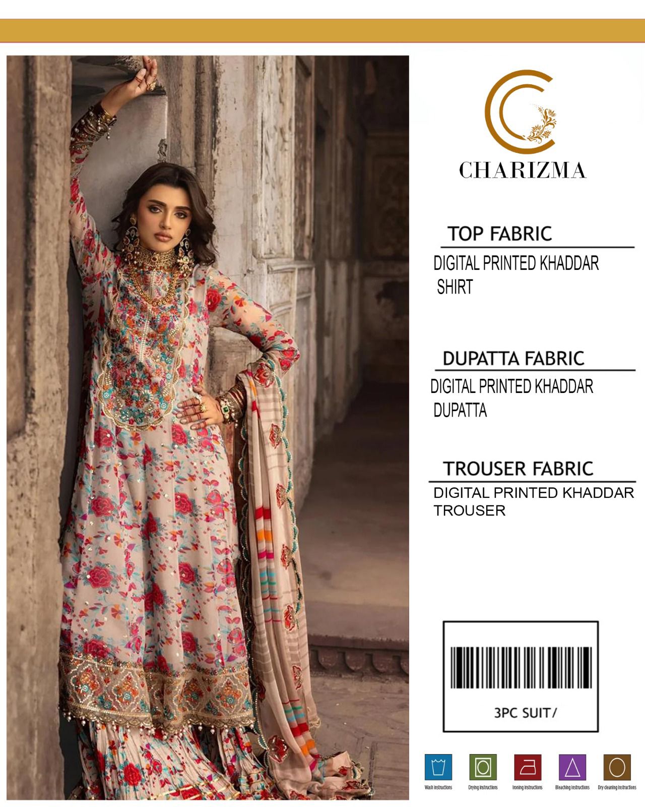 CHARIZMA 3 PIECE KHADDAR ALL OVER PRINTED