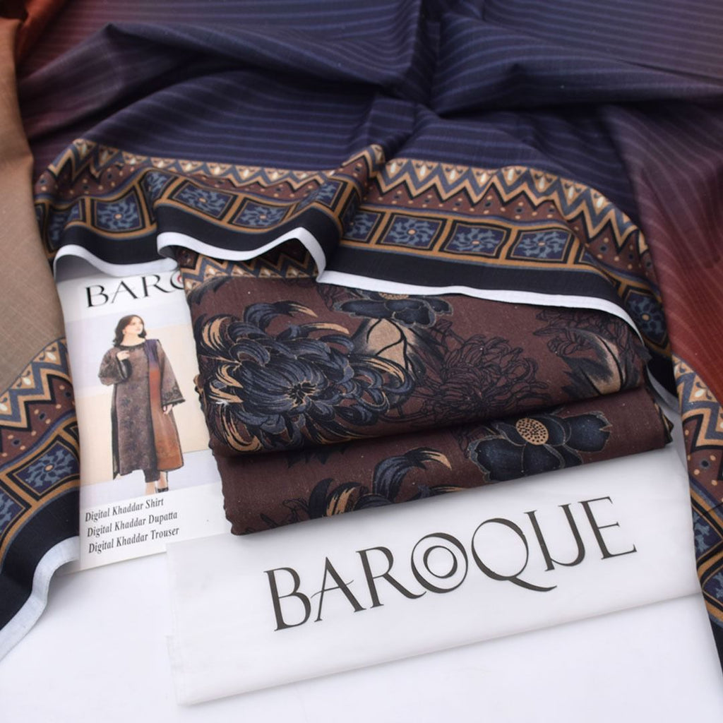 BAROQUE 3 PIECE KHADDAR ALL OVER PRINTED