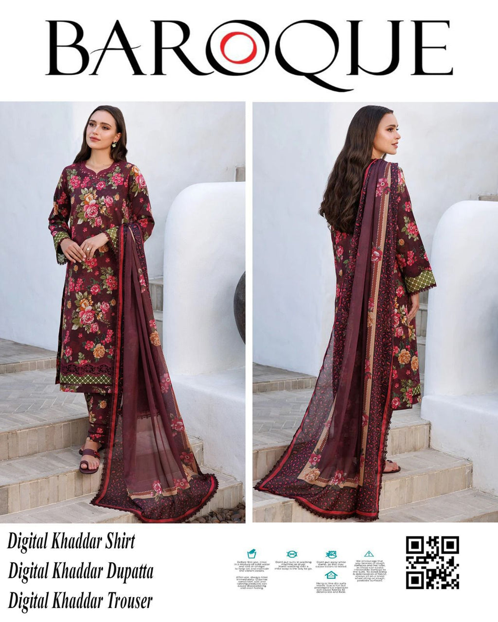 BAROQUE 3 PIECE KHADDAR ALL OVER PRINTED