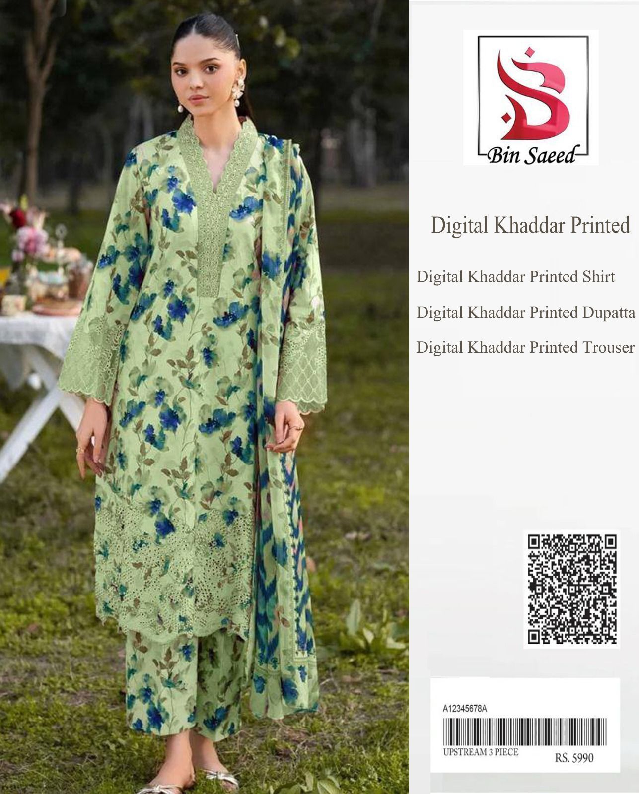 BIN SAEED 3 PIECE KHADDAR ALL OVER PRINTED