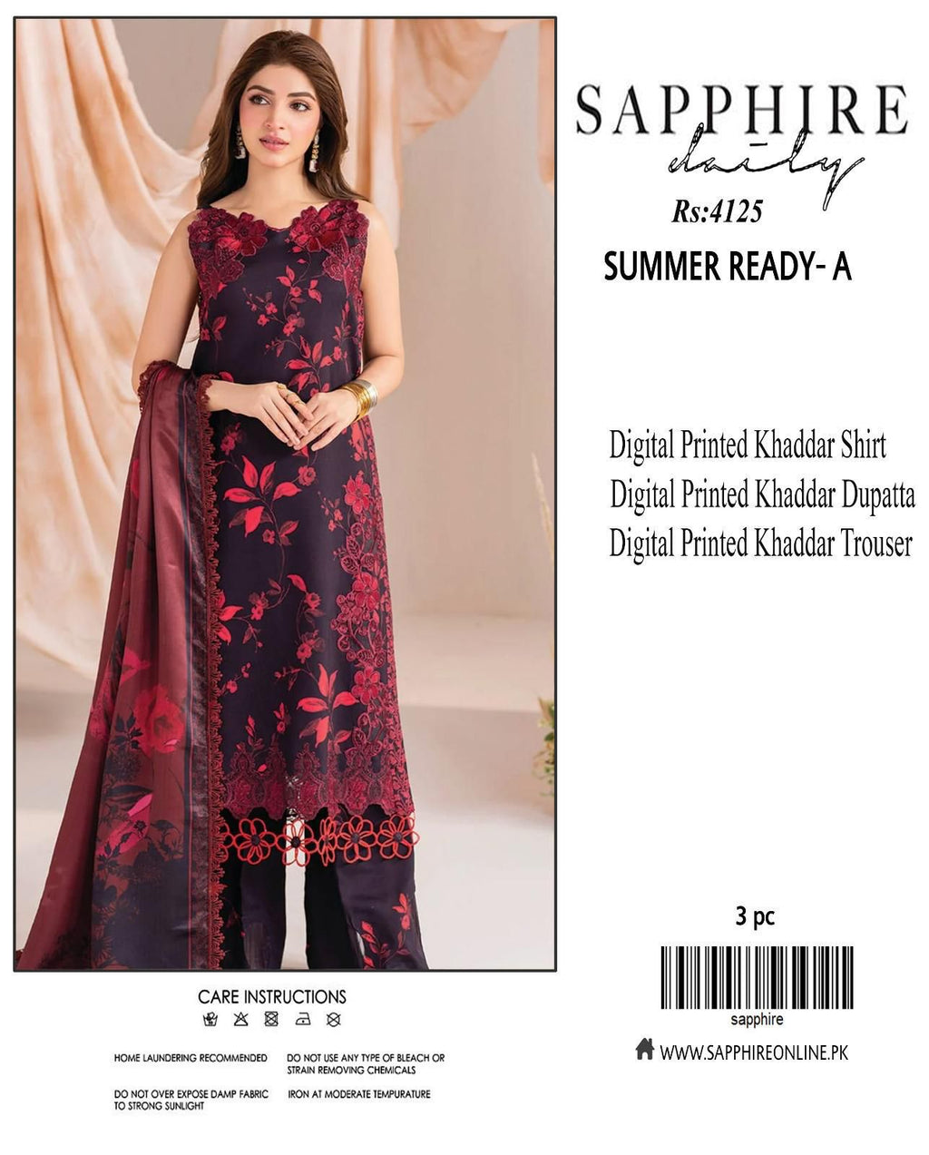 SAPPHIRE 3 PIECE KHADDAR ALL OVER PRINTED